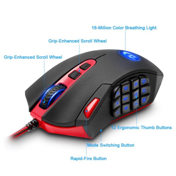 Redragon USB Gaming Mouse 16400 DPI 19 buttons ergonomic design for desktop computer accessories programmable  gamer lol PC - Image 6