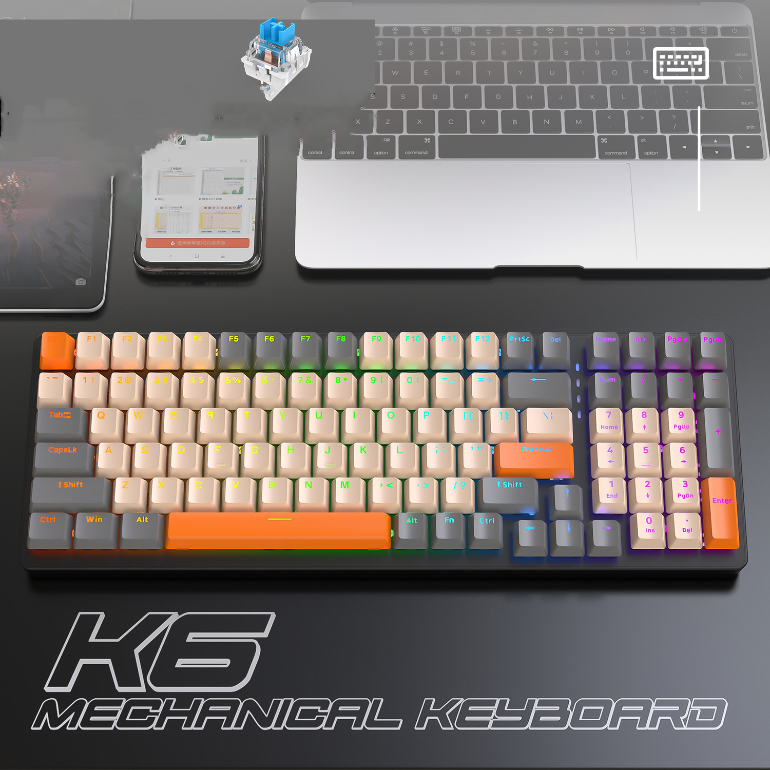K6 Mechanical Keyboard Wireless 5.0 BT 2.4 Ghz Wired Three Modes Backlit Bluetooth Gamer Keyboard 100 Keys Keycaps Pc Gamer - Image 7