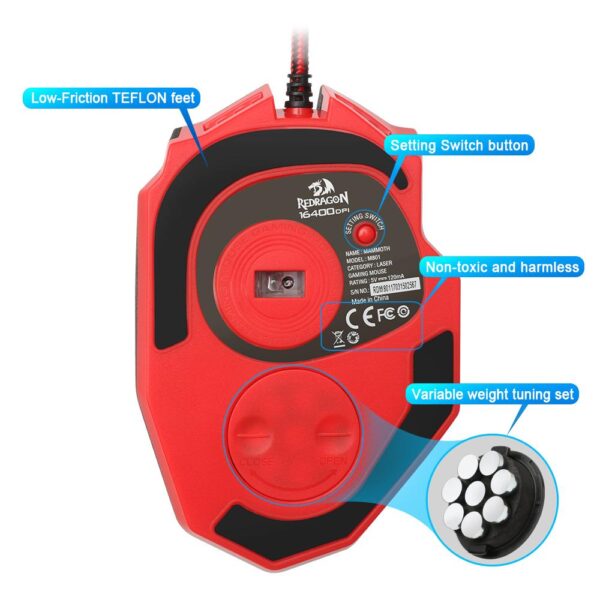 Redragon Gaming Mouse PC 16400 DPI speed Laser engine 9 programmable buttons 16 color backlight USB Wired for Desktop - Image 5