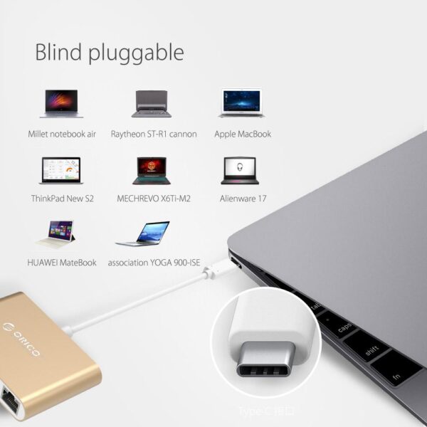ORICO Aluminum Type-C to VGA/HDMI/RJ45/Type-C/Type-A Converter USB3.1 Gen1 with 2 USB3.0 Ports for Mac(RCNB) - Image 5