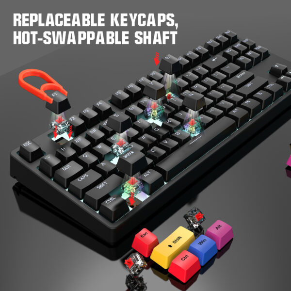 87 key wired mechanical gaming keyboard with red axis for esports and office use, with over 20 types of white light insertable shafts - Image 2