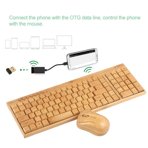 2.4G Wireless Bamboo PC Keyboard and Mouse Combo Combos Computer Keyboard Mice Office Handcrafted Natural Wooden Plug and Play - Image 3