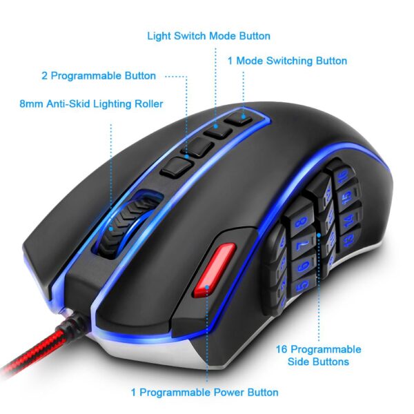 Redragon USB Gaming Mouse 16400 DPI 24 buttons ergonomic design for desktop computer accessories programmable  gamer lol PC - Image 4