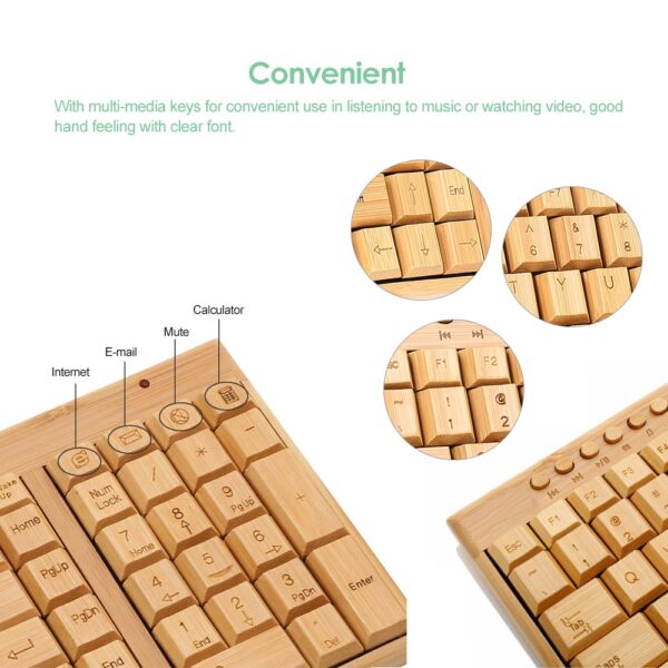 2.4G Wireless Bamboo PC Keyboard and Mouse Combo Combos Computer Keyboard Mice Office Handcrafted Natural Wooden Plug and Play - Image 2