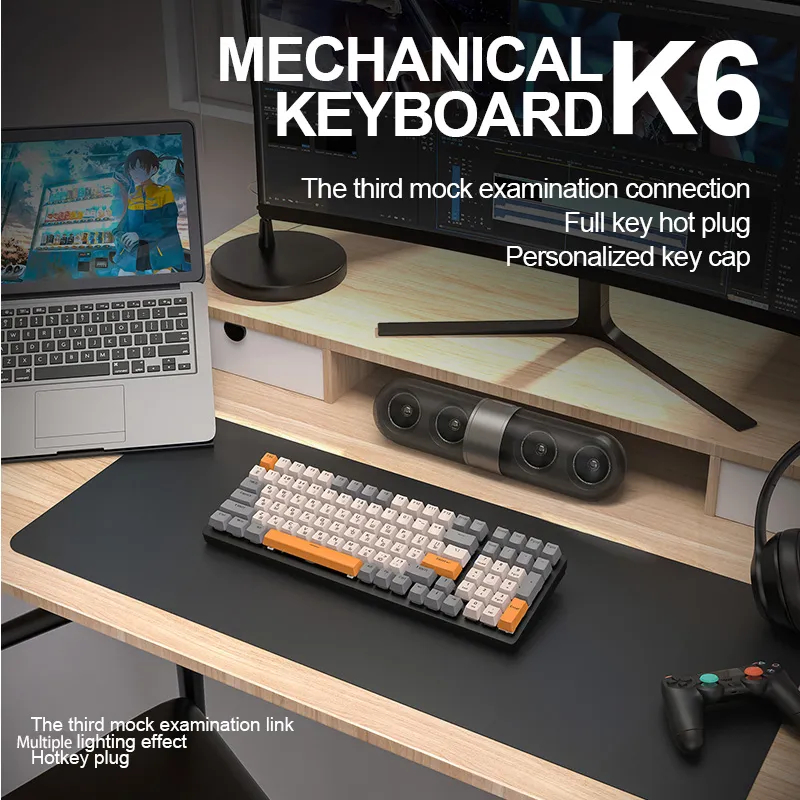 K6 Mechanical Keyboard Wireless 5.0 BT 2.4 Ghz Wired Three Modes Backlit Bluetooth Gamer Keyboard 100 Keys Keycaps Pc Gamer - Image 5