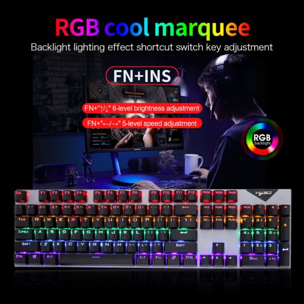Suspended keycaps with real mechanical feel illuminated RGB keyboard and mouse game 104 keyboard and mouse wired set - Image 4