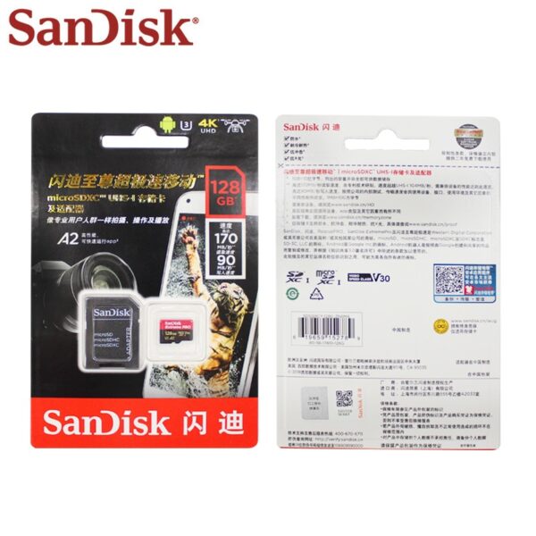 Original Sandisk Extreme Pro Micro SD Card up to 170MB/s A2 V30 U3 64GB 128GB Sandisk TF Card Memory Card With SD Adapter - Image 5