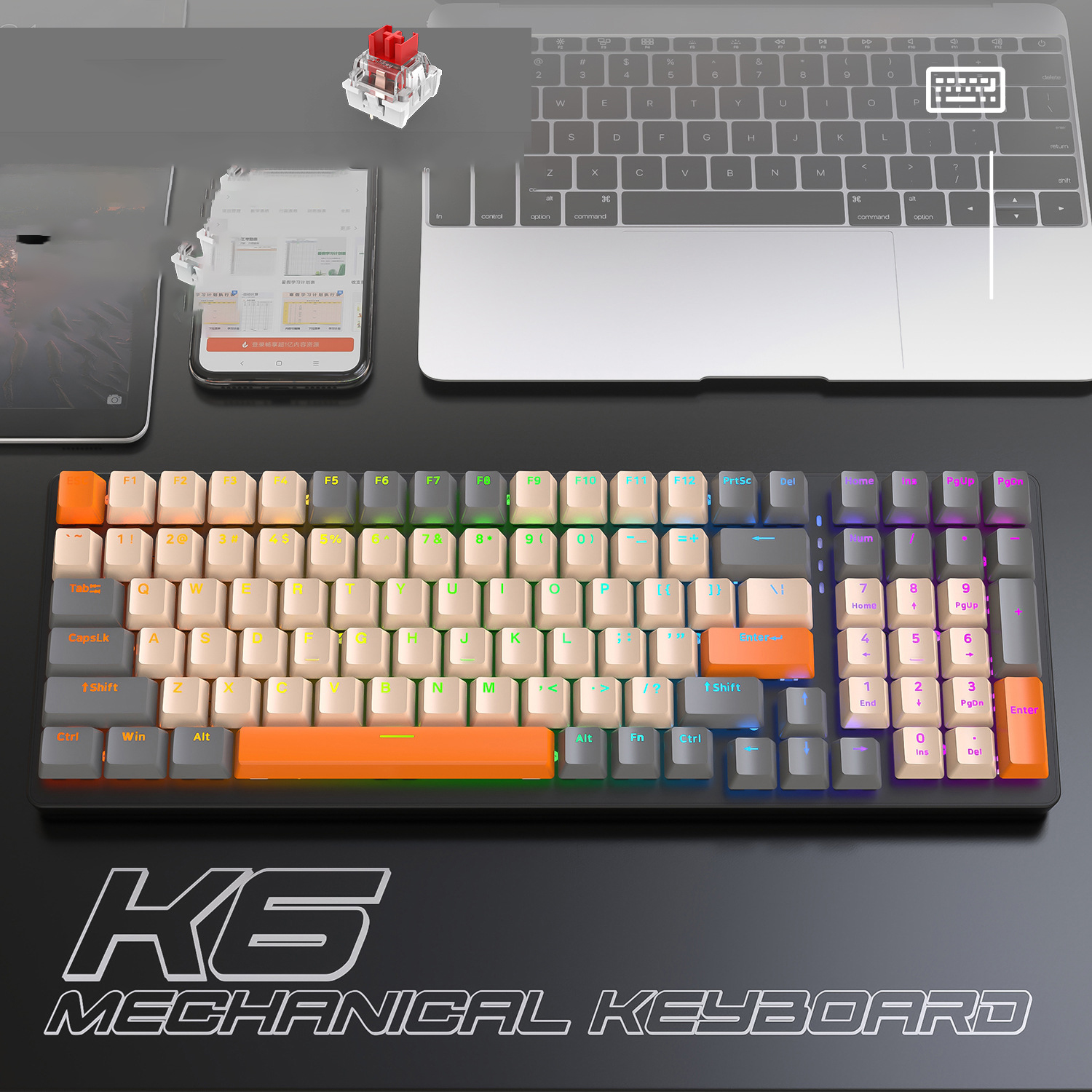 K6 Mechanical Keyboard Wireless 5.0 BT 2.4 Ghz Wired Three Modes Backlit Bluetooth Gamer Keyboard 100 Keys Keycaps Pc Gamer - Image 9