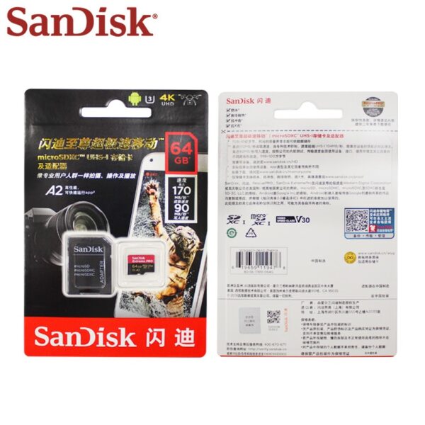 Original Sandisk Extreme Pro Micro SD Card up to 170MB/s A2 V30 U3 64GB 128GB Sandisk TF Card Memory Card With SD Adapter - Image 4