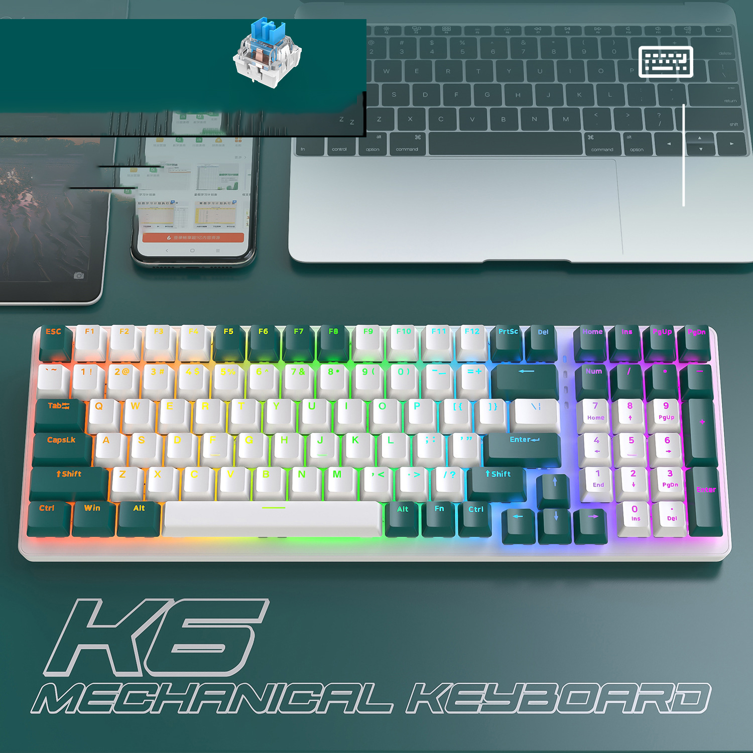 K6 Mechanical Keyboard Wireless 5.0 BT 2.4 Ghz Wired Three Modes Backlit Bluetooth Gamer Keyboard 100 Keys Keycaps Pc Gamer - Image 10